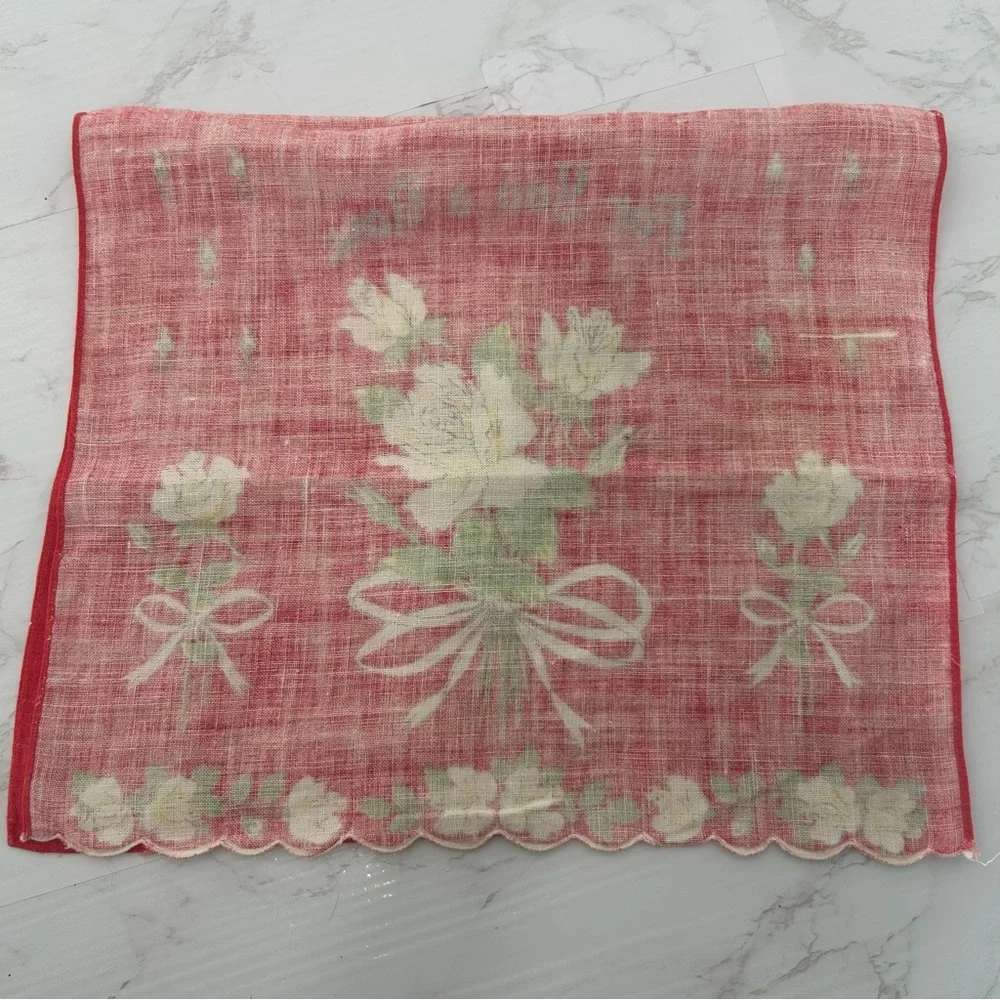 VINTAGE Linen Rose Kitchen Cloth TEA TOWEL
